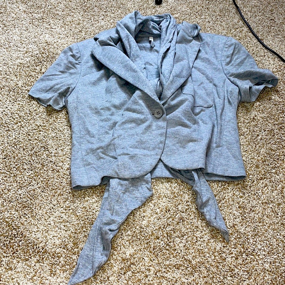 Grey cotton shrug jacket with removable scarf